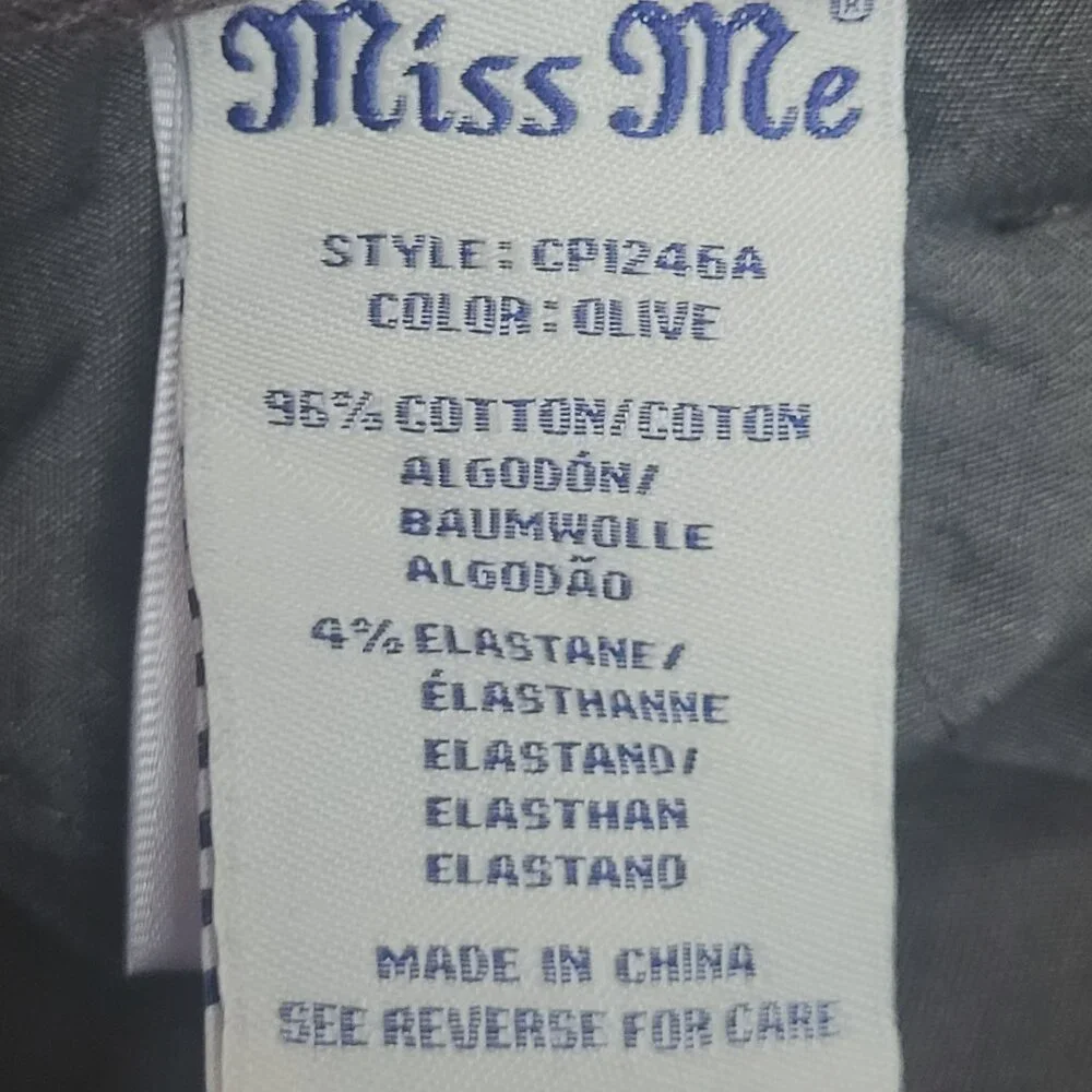 Miss Me ~ Sz 27 ~ Olive Skinny leg w/Zipper ~ Cargo Pants ~ NWT - Picture 7 of 10